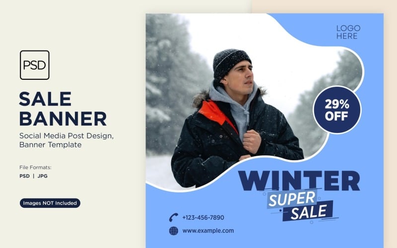 Winter Magic Snowy Sale Banner Design Template 4 Social Media