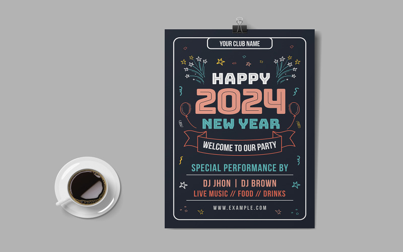Happy New Year Party 2024 Poster Template Corporate Identity
