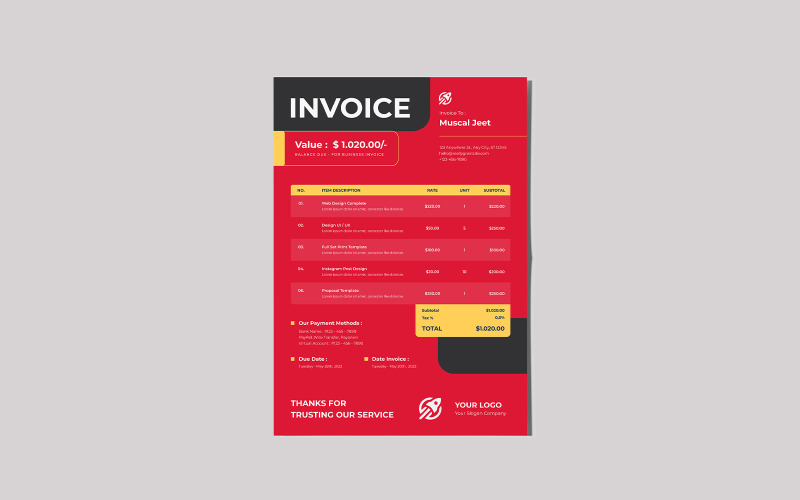 Red Yellow Combination Invoice Deff Corporate Identity