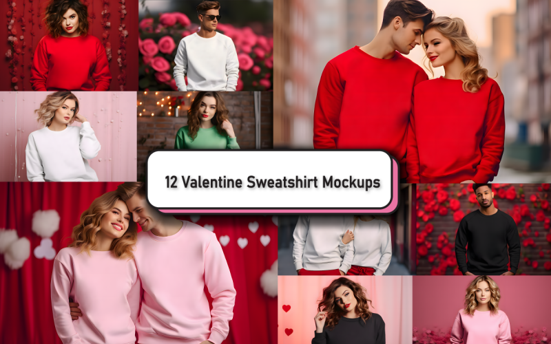 Valentine Gildan 18000 Sweatshirt Mockup Bundle Product Mockup