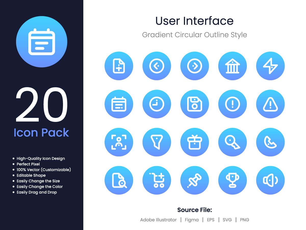 User Interface Icon Pack Gradient Circular Outline Style
