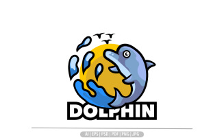 Dolphin mascot sunset ocean logo design