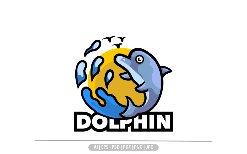 Dolphin mascot sunset ocean logo design Logo Template