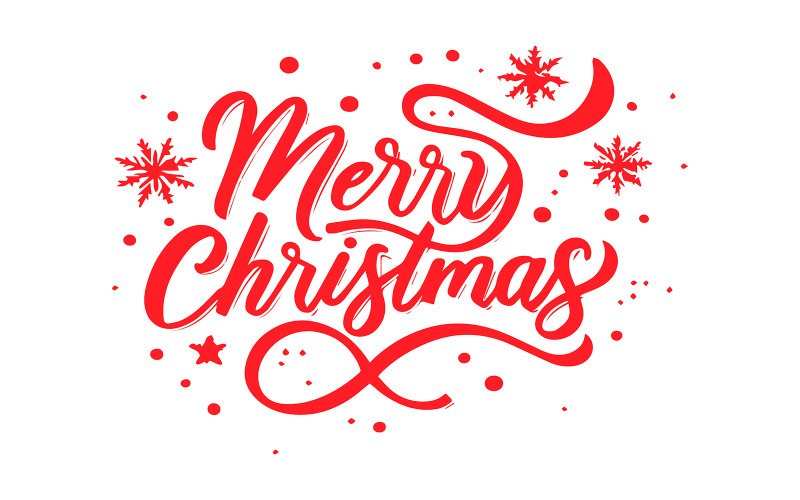 Merry Christmas hand drawn lettering with decoration, Xmas calligraphy on white background Vector Graphic