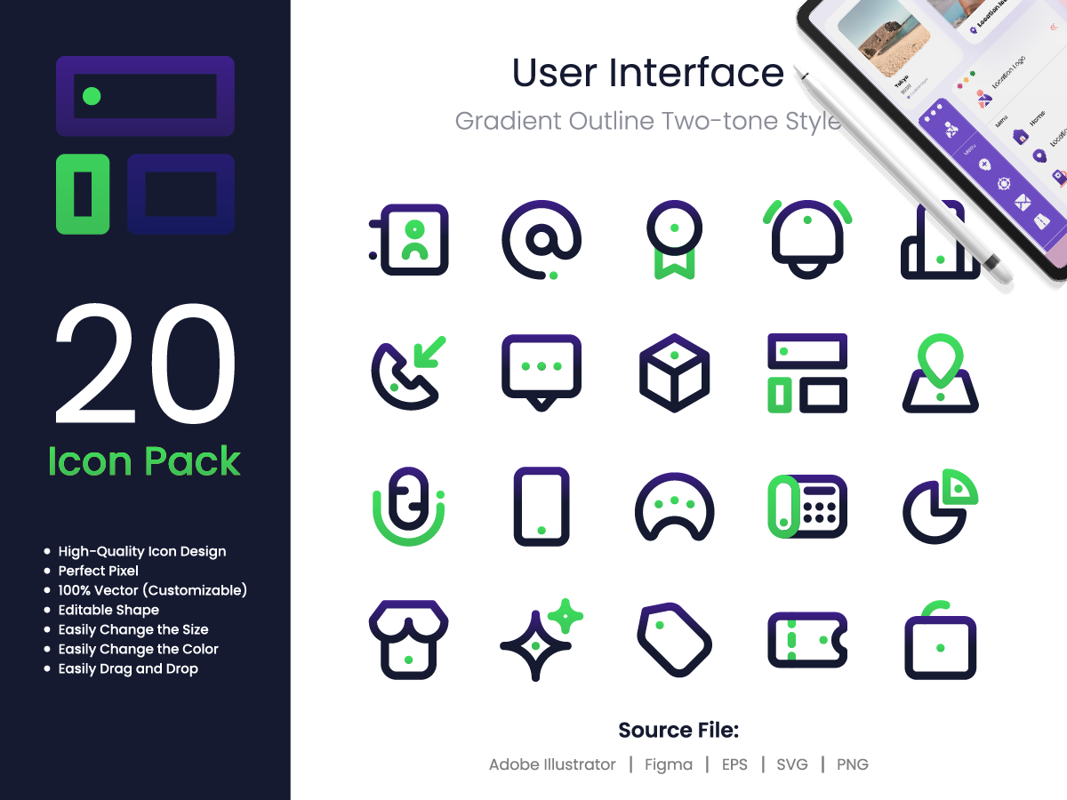 User Interface Icon Pack Spot Gradient Outline Two-Tone Style