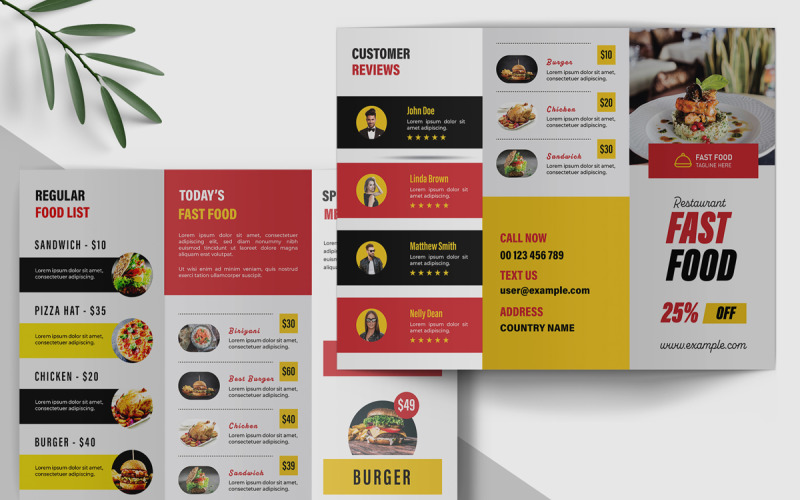 Food Restaurant Trifold Brochure Corporate Identity