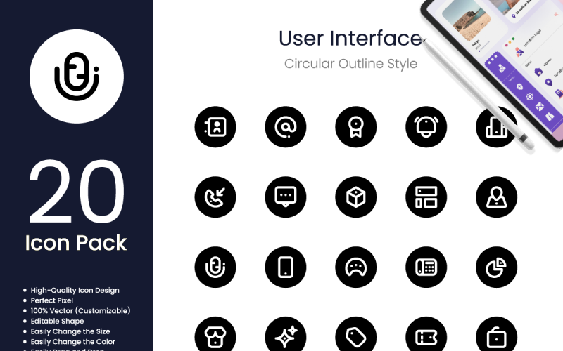 User Interface Icon Pack Spot Circular Outline Style Icon Set
