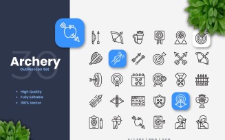 30 Archery Outline Icons Set