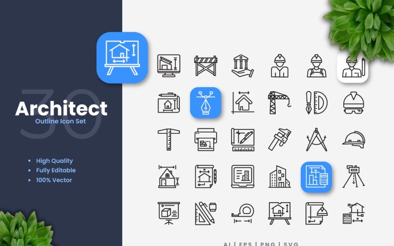 30 Architect Outline Icons Set Icon Set