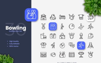 30 Bowling Outline Icons Set