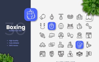 30 Boxing Outline Icons Set