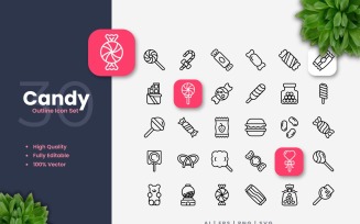 30 Candy Outline Icons Set