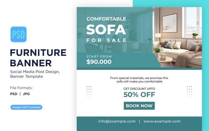 Comfortable Sofa For Sale Furniture Banner Design Template Social Media