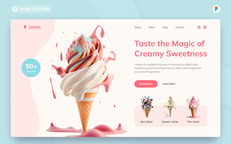 Jelato - Ice Cream and Gelato Shop Hero Section Figma Template UI Element