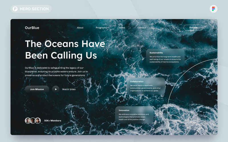 OurBlue - Ocean Protection Organization Hero Section Figma Template UI Element