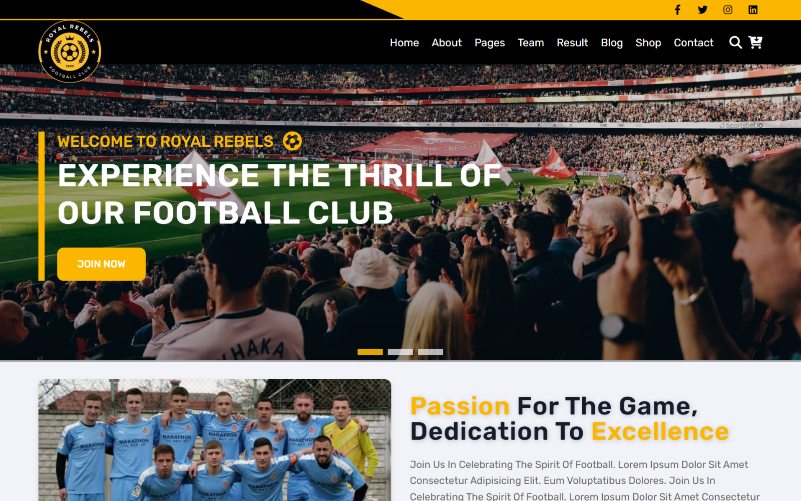Royal Rebels - Football & Sport Club HTML5 Website Template