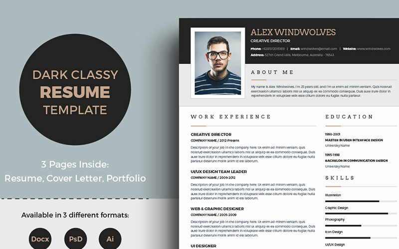 Alex Windwolves - Dark Classy Resume Resume Template