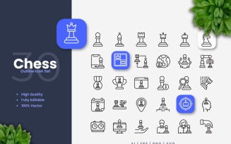 30 Chess Outline Icons Set