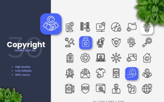 30 Copyright Outline Icons Set