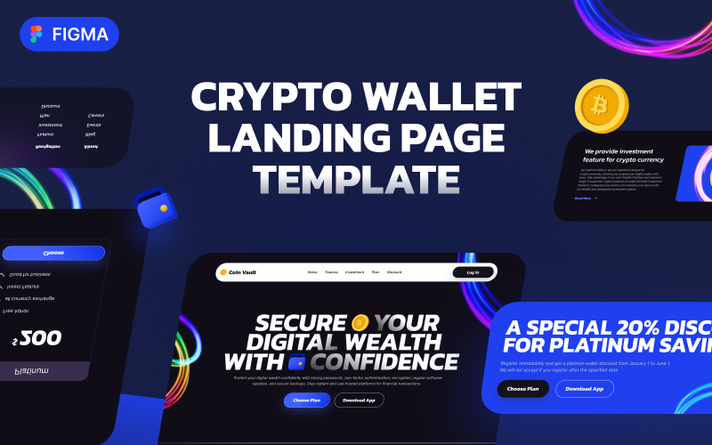 Crypto Wallet Mini Landing Page Template UI Element