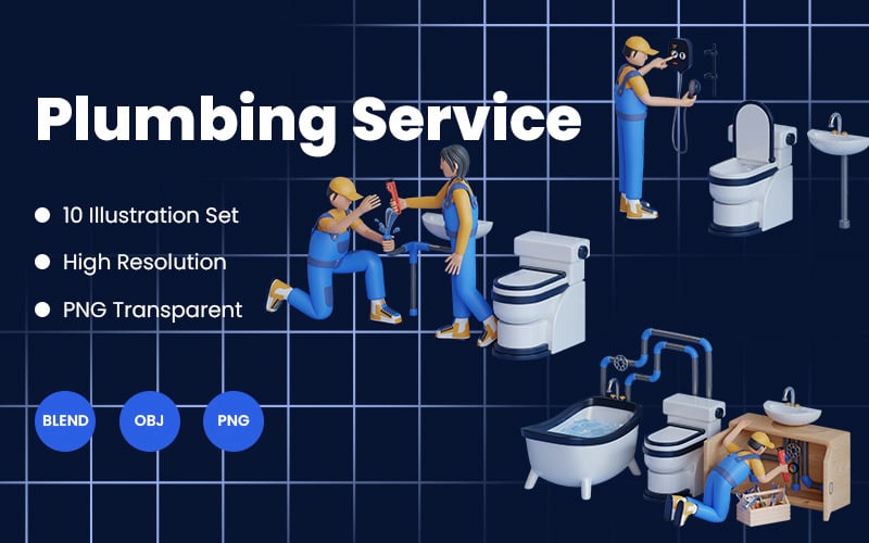 3D Illustration of Plumbing Service Model
