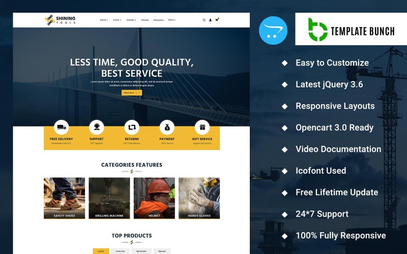 Shining - Tools eCommerce Theme on OpenCart Website Template OpenCart Template
