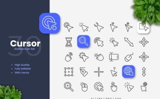 30 Cursor Outline Icons Set