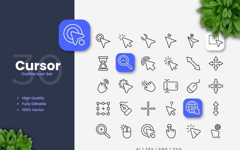30 Cursor Outline Icons Set Icon Set