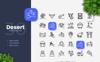 30 Desert Outline Icons Set