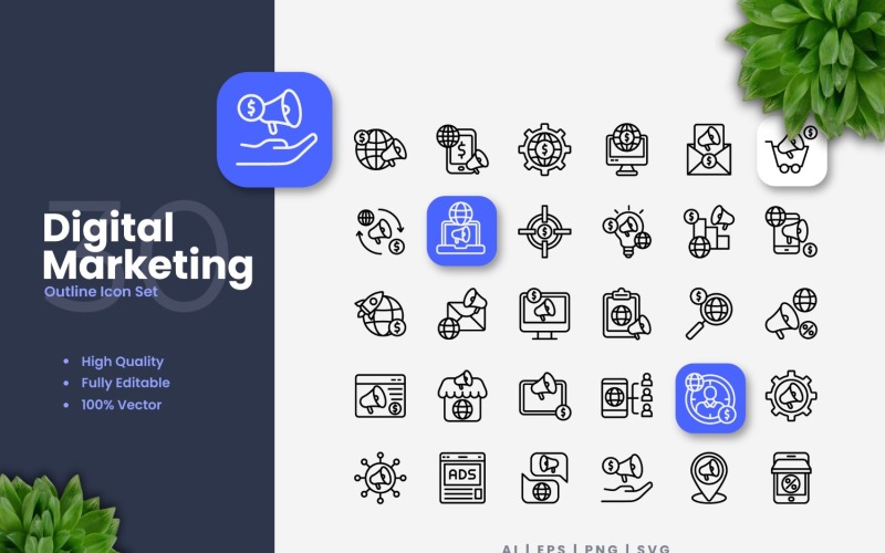 30 Digital Marketing Outline Icons Icons Icon Set