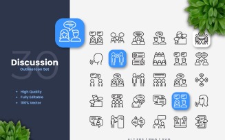 30 Discussion Outline Icons Set