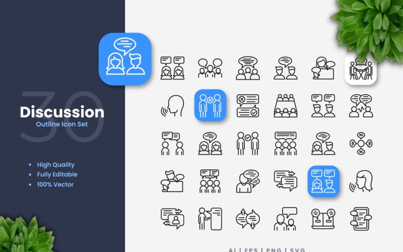 30 Discussion Outline Icons Set Icon Set