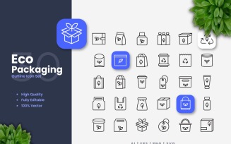 30 Eco Packaging Outline Icons Set