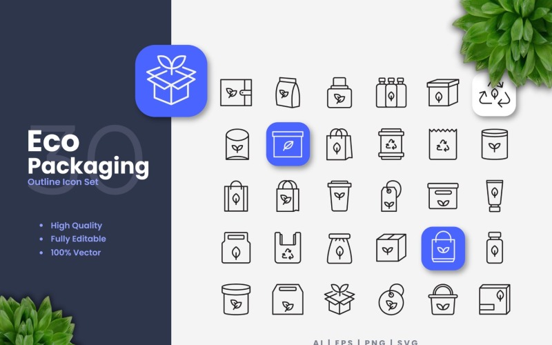 30 Eco Packaging Outline Icons Set Icon Set