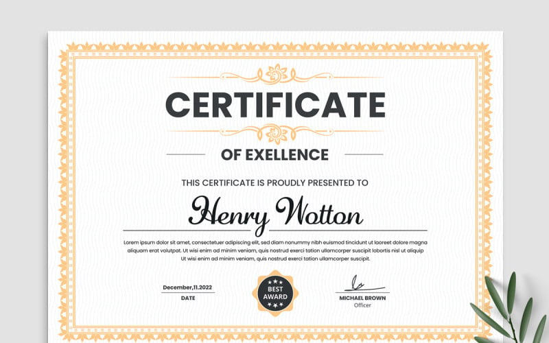 Modern Certificates of Excellence Layout Corporate Identity