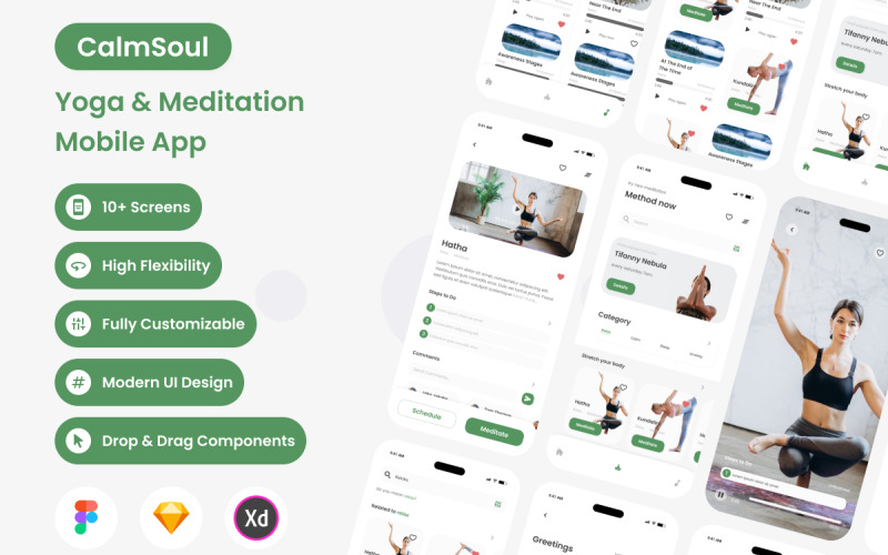 CalmSoul - Yoga & Meditation Mobile App UI Element