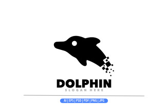 Dolphin pixel silhouette logo design