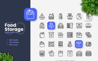 30 Food Storage Outline Icons Set