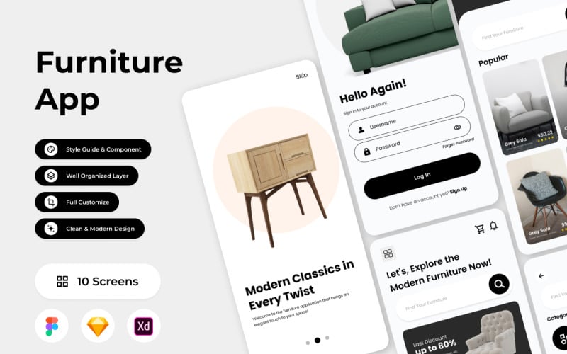 HomeCor - Furniture Mobile App UI Element
