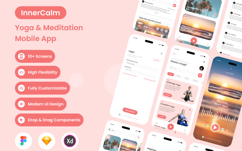 InnerCalm - Yoga & Meditation Mobile App UI Element