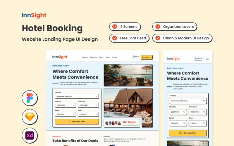 InnSight - Hotel Booking Web Landing Page UI Element