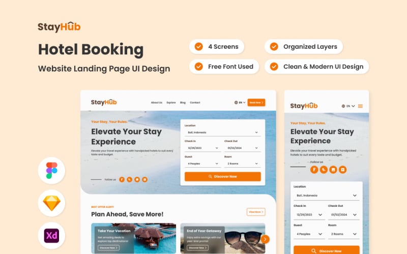 StayHub - Hotel Booking Web Landing Page UI Element