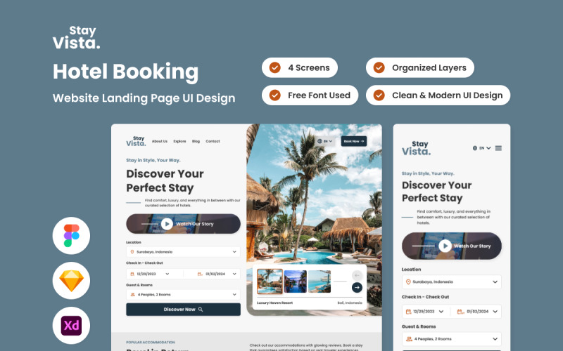 StayVista - Hotel Booking Web Landing Page UI Element