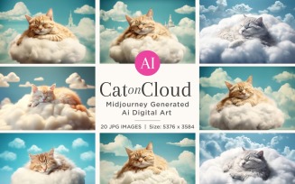 Cat on Cloud sleeping Imagination and dream blue sky with clouds Set 20