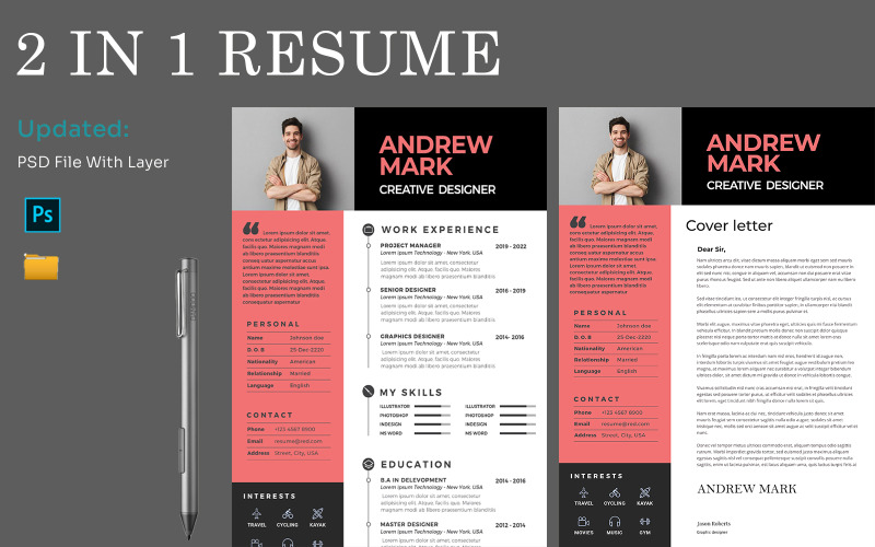 Cover And Cv Bundle Psd Template Resume Template