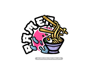 Cute ramen mascot logo design template