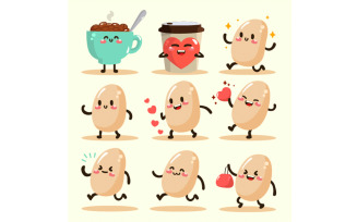 Funny Cute Happy Bean Characters Illustration