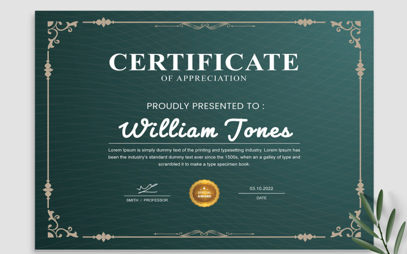 Green Elegant Certificate Template Corporate Identity