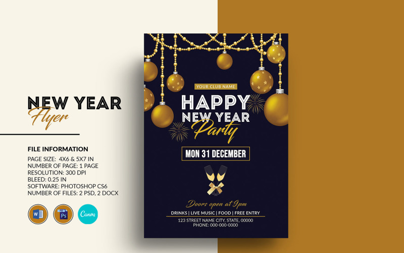 Printable New Year Party Flyer 2024 Corporate Identity