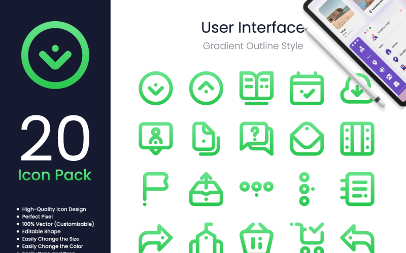 User Interface Icon Pack Spot Gradient Outline Style Icon Set